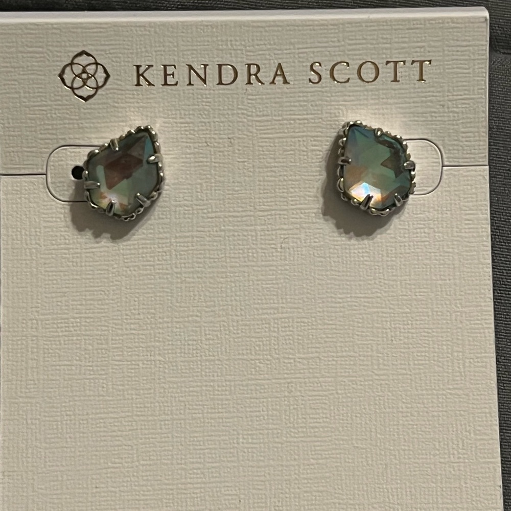 Kendra Scott Tessa earrings in silver dichroic. These are in EUC.